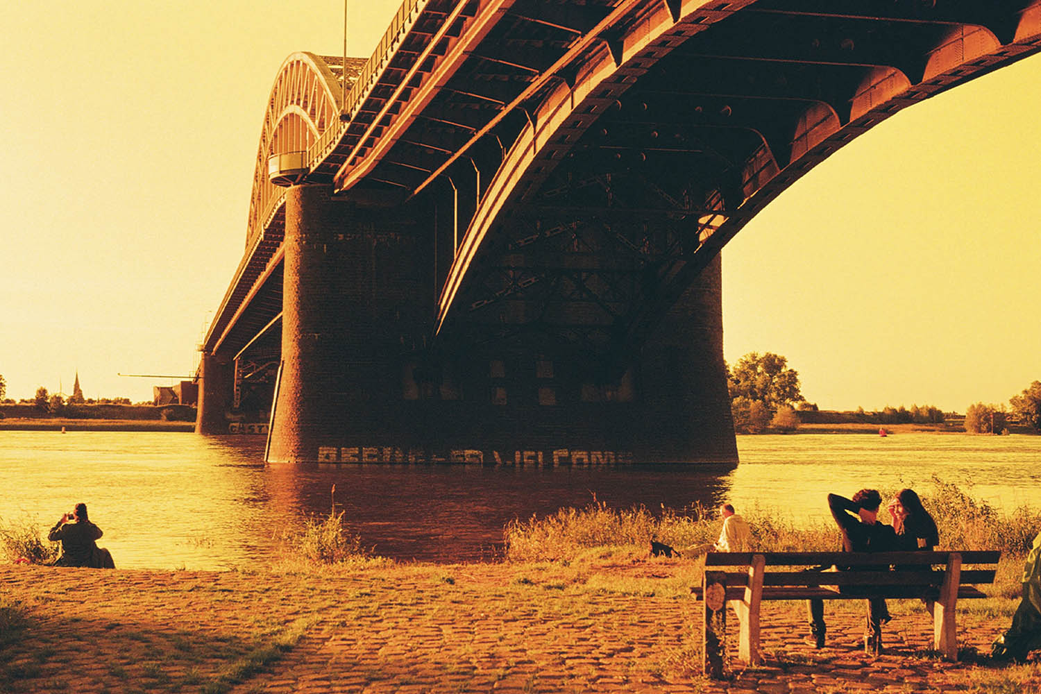 redscale photo of a bridge